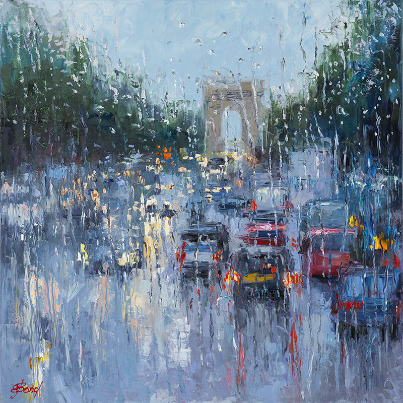 Elena Bond - Rainfall Paris-32 x 32 - Painting on Canvas